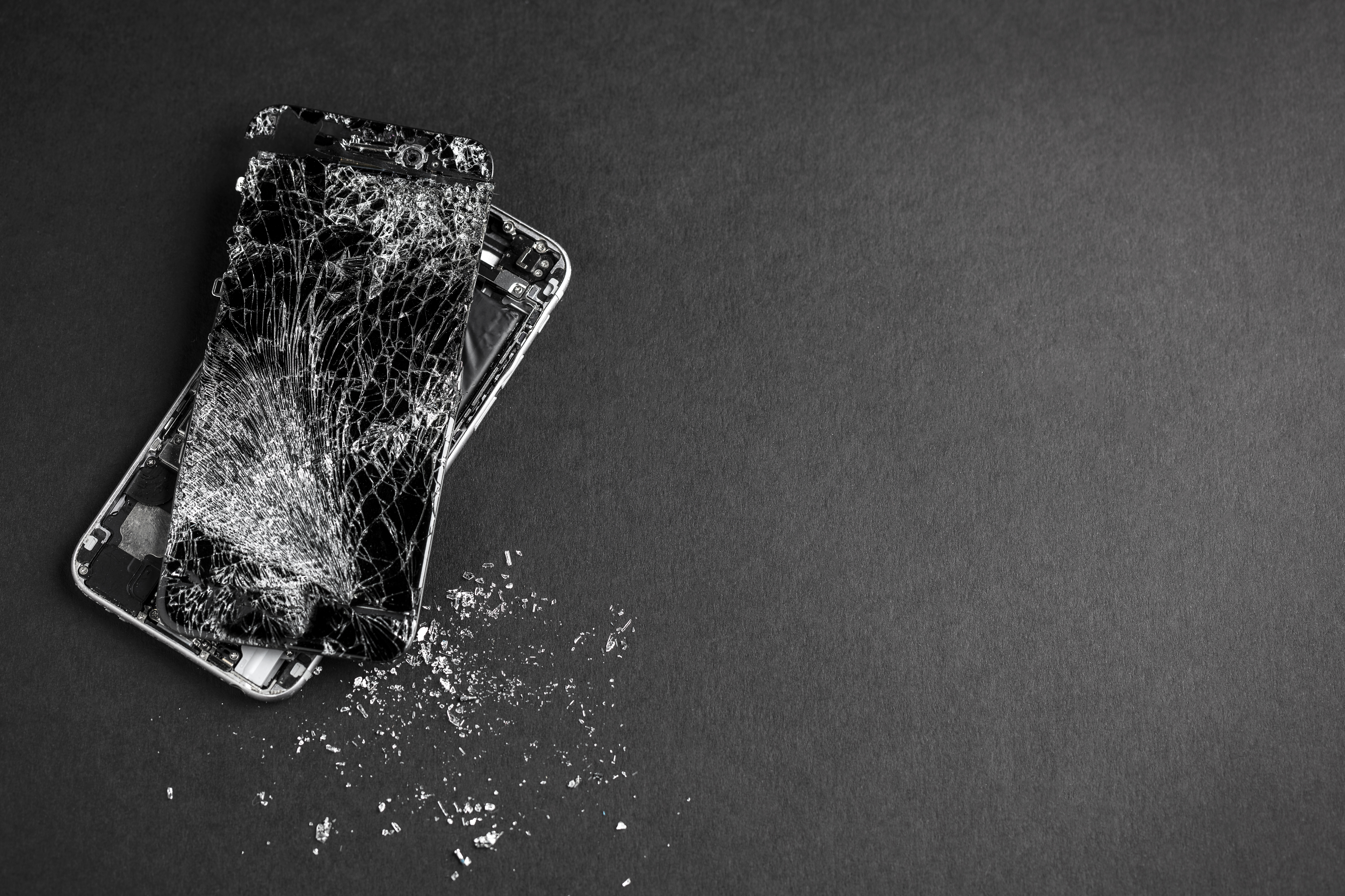 Smartphone with a shattered screen.